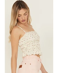 Miss Me Women's Floral Print Knit Smocked Tank