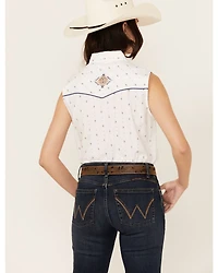 Ely Walker Women's Southwestern Print Sleeveless Pearl Snap Western Shirt