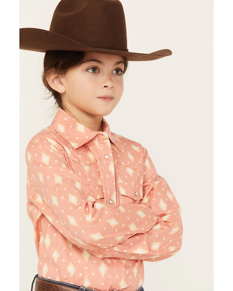 Shyanne Girls' Southwestern Print Long Sleeve Button-Down Stretch Western Shirt