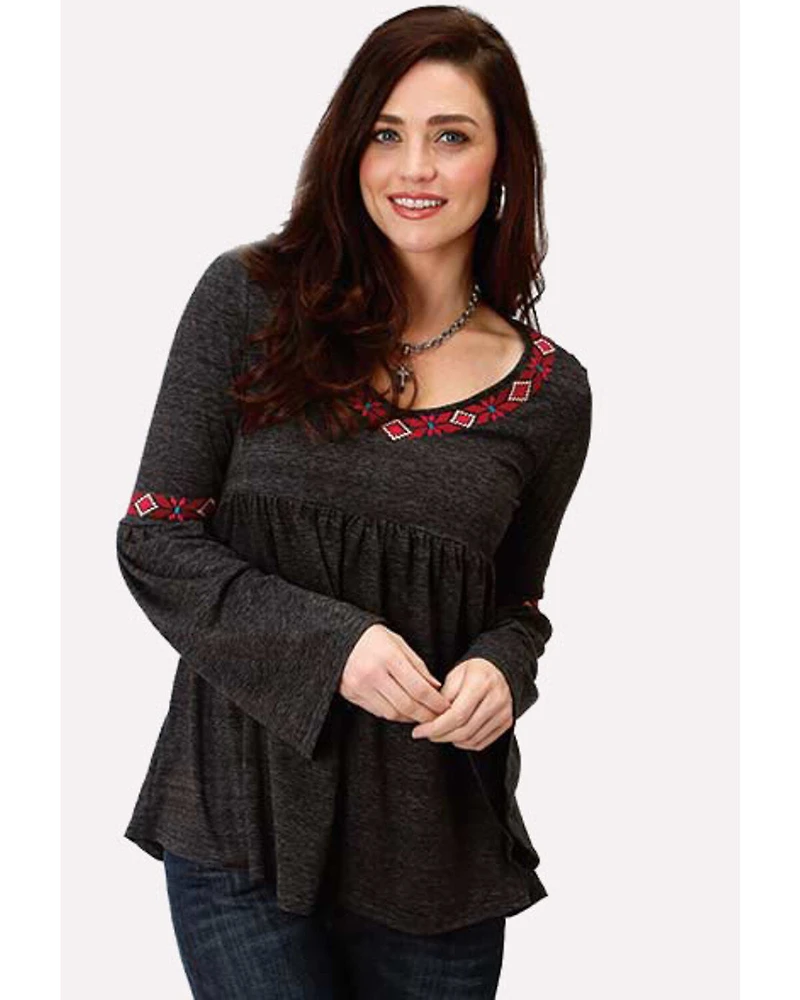 Studio West Women's Bell Sleeve Embroidered Top