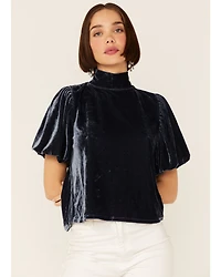 Free People Women's Velvet Knit Claudia Puff Short Sleeve Tee