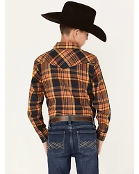 Cody James Boys' Plaid Print Long Sleeve Snap Western Flannel Shirt