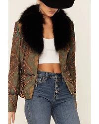 Double D Ranch Women's Top Ridge Weaver Zip-Front Faux Collar Leather Jacket