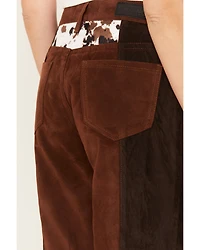 Rock & Roll Denim Women's Two Tone Color Block Faux Suede High Rise Straight Pants