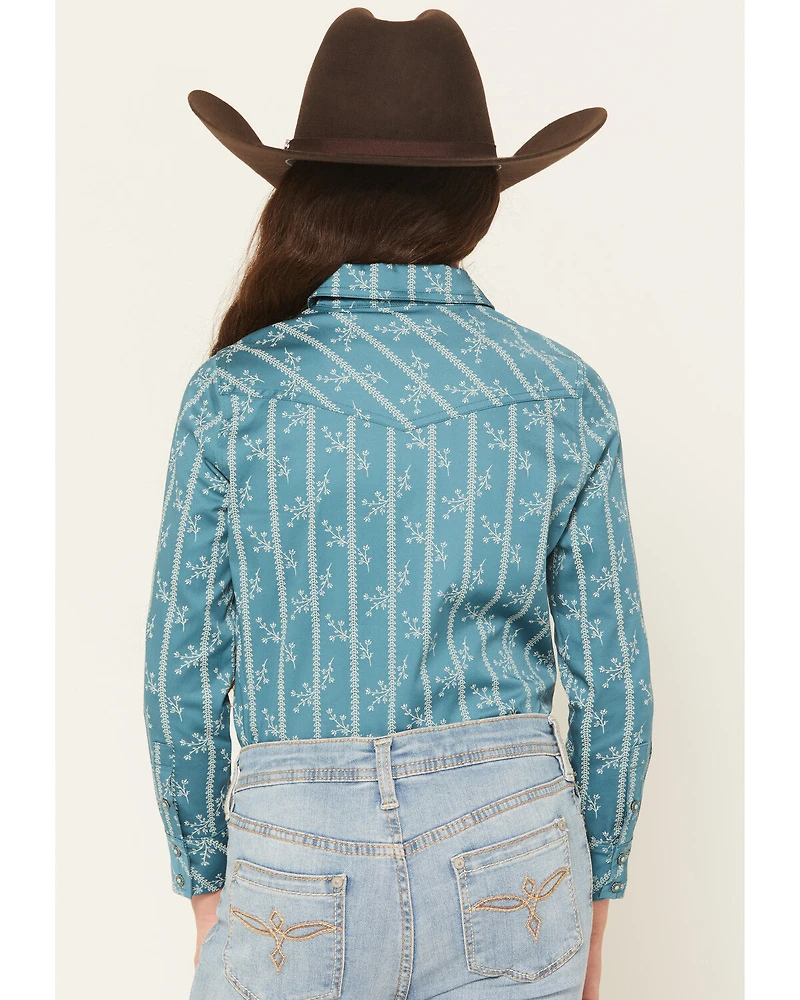 Shyanne Girls' Wallpaper Print Long Sleeve Snap Stretch Western Shirt