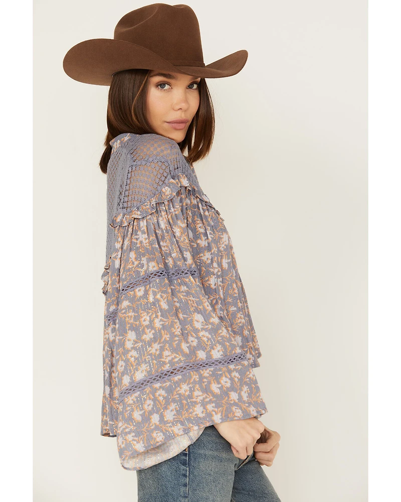 Jen's Pirate Booty Women's Floral Print Long Sleeve Ruffle Wildflower Justice Top