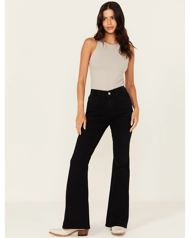 Warp + Weft Women's Mia Dark Wash High Rise Flare Stretch Denim Jeans
