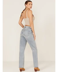 Daze Women's Medium Wash High Rise Straight Jeans
