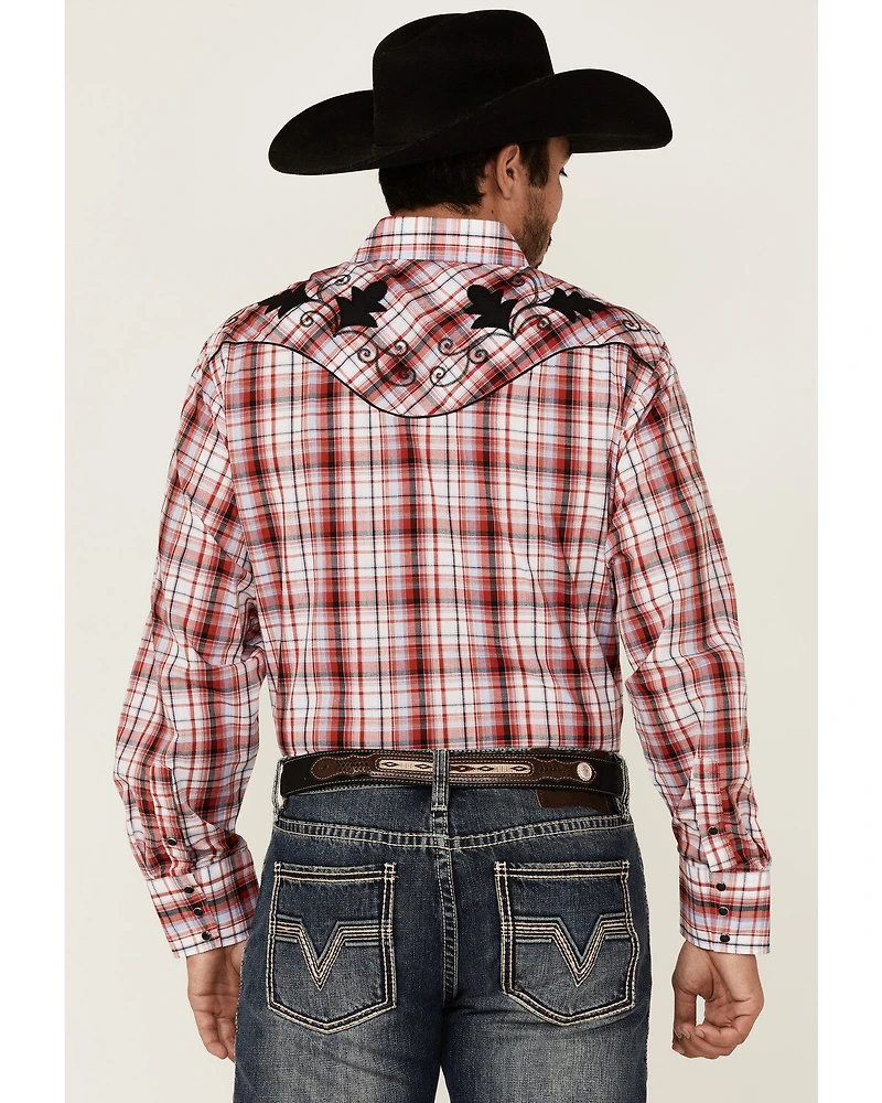 Roper Men's Plaid Print Embroidered Applique Long Sleeve Snap Western Shirt