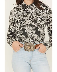 Cowgirl Hardware Women's Cowhide Print Long Sleeve Snap Stretch Western Shirt