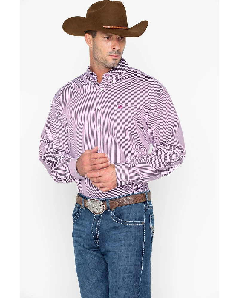 Cinch Men's Burgundy Stripe Long Sleeve Button-Down Shirt