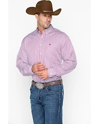 Cinch Men's Burgundy Stripe Long Sleeve Button-Down Shirt