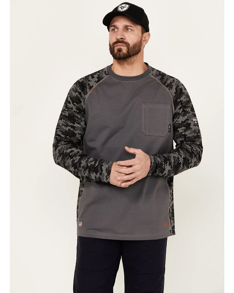 Ariat Men's FR Stretch Camo Print Long Sleeve Baseball Work T-Shirt