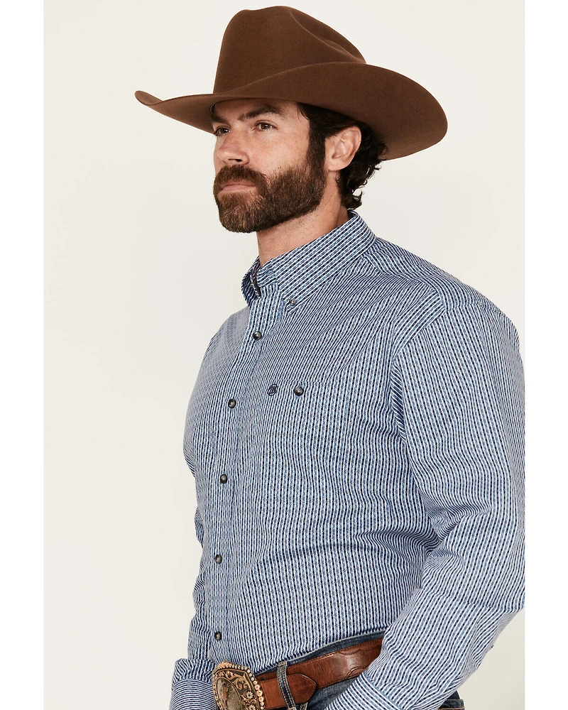 Wrangler Men's Striped Geo Print Long Sleeve Button-Down Western Shirt