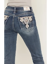 Grace LA Women's Medium Wash Mid Rise Embellished 32" Bootcut Stretch Denim Jeans