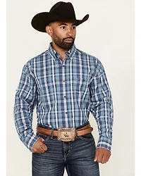 George Strait by Wrangler Men's Plaid Print Long Sleeve Stretch Western Shirt - Big