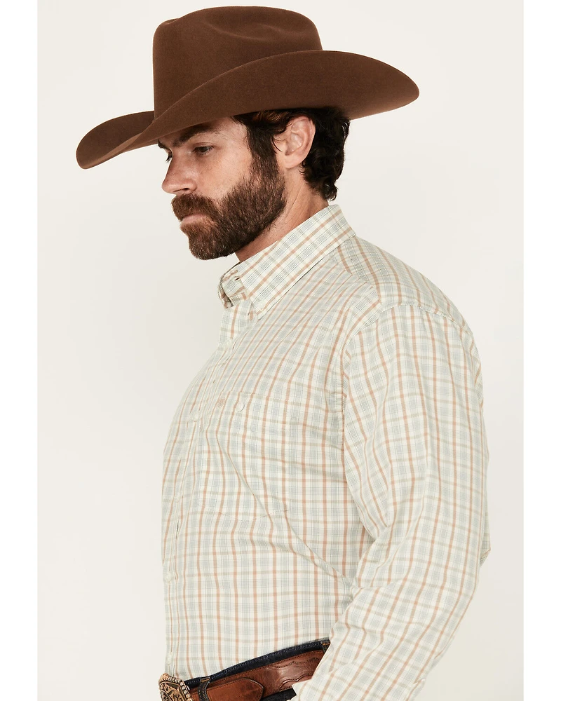 Wrangler Men's Plaid Print Long Sleeve Button-Down Stretch Western Shirt