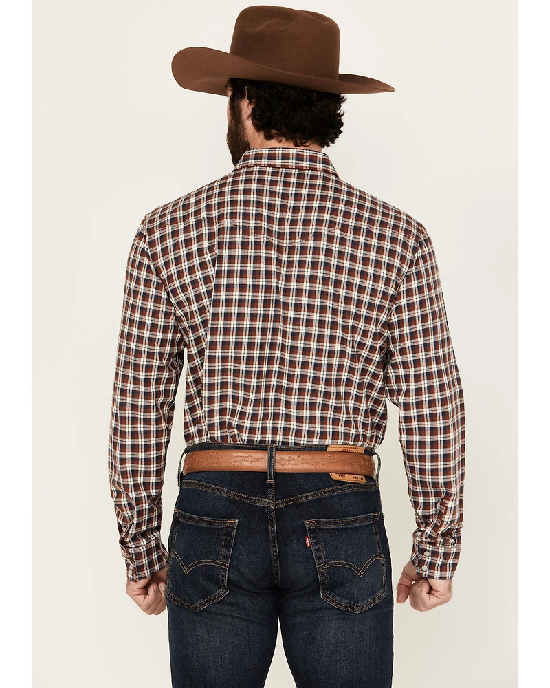 Blue Ranchwear Men's Bryce Plaid Print Long Sleeve Snap Western Shirt