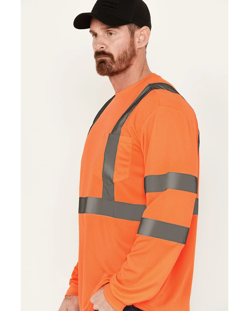 Hawx Men's Solid Enhanced Hi-Vis Long Sleeve Pocket Work T-Shirt