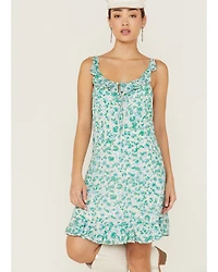 Molly Bracken Women's Floral Print Ruffle Trim Sleeveless Mini Dress