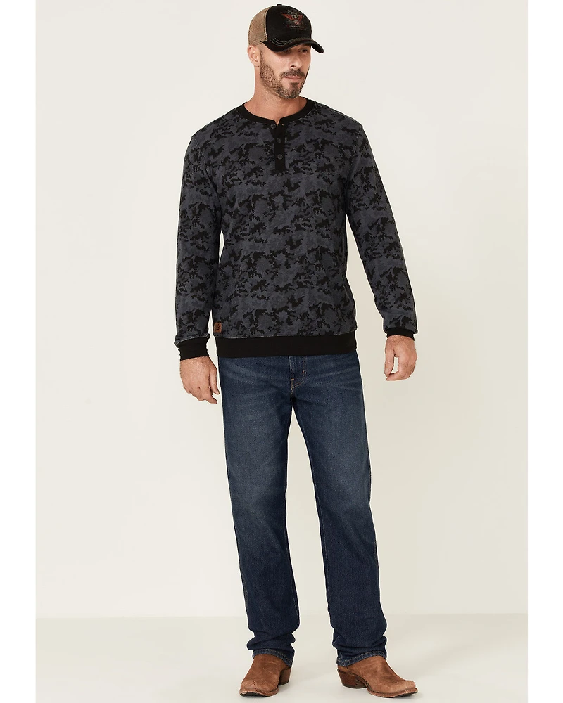 Moonshine Spirit Men's Alpha Bravo Camo Print Long Sleeve Henley T-Shirt