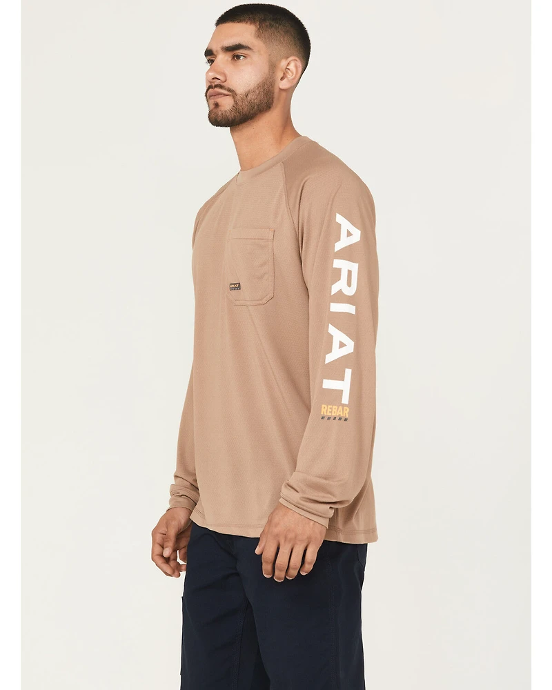 Ariat Men's Khaki Rebar Heat Fighter Long Sleeve Work Pocket T-Shirt
