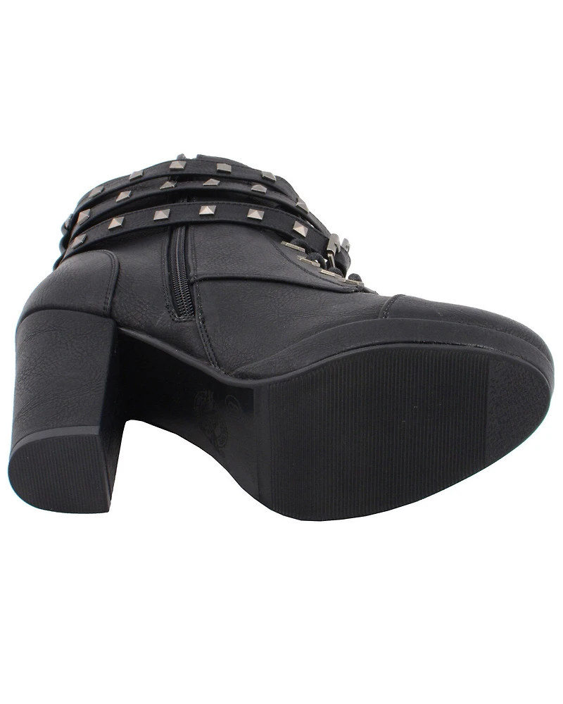 Milwaukee Leather Women's Studded Buckle Strap Laced Boots - Round Toe