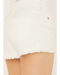 Shyanne Women's Bridal Mid Rise Lace Denim Shorts