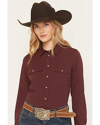 Shyann Women's Solid Long Sleeve Button-Down Stretch Performance Shirt