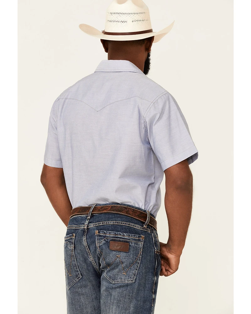 Wrangler Men's Chambray Rigid Cowboy Cut Short Sleeve Pearl Snap Work Shirt