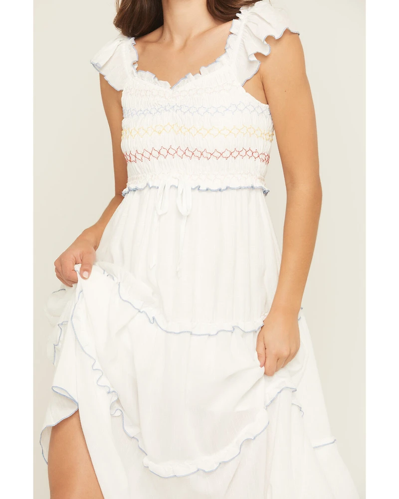 Wild Moss Women's Smocked Ruffle Sleeve Midi Dress