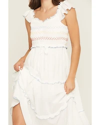 Wild Moss Women's Smocked Ruffle Sleeve Midi Dress