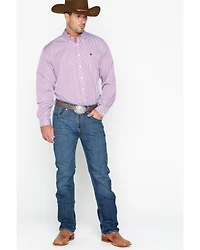 Cinch Men's Burgundy Stripe Long Sleeve Button-Down Shirt