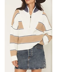 Elan Women's Striped Half Zip Sweater