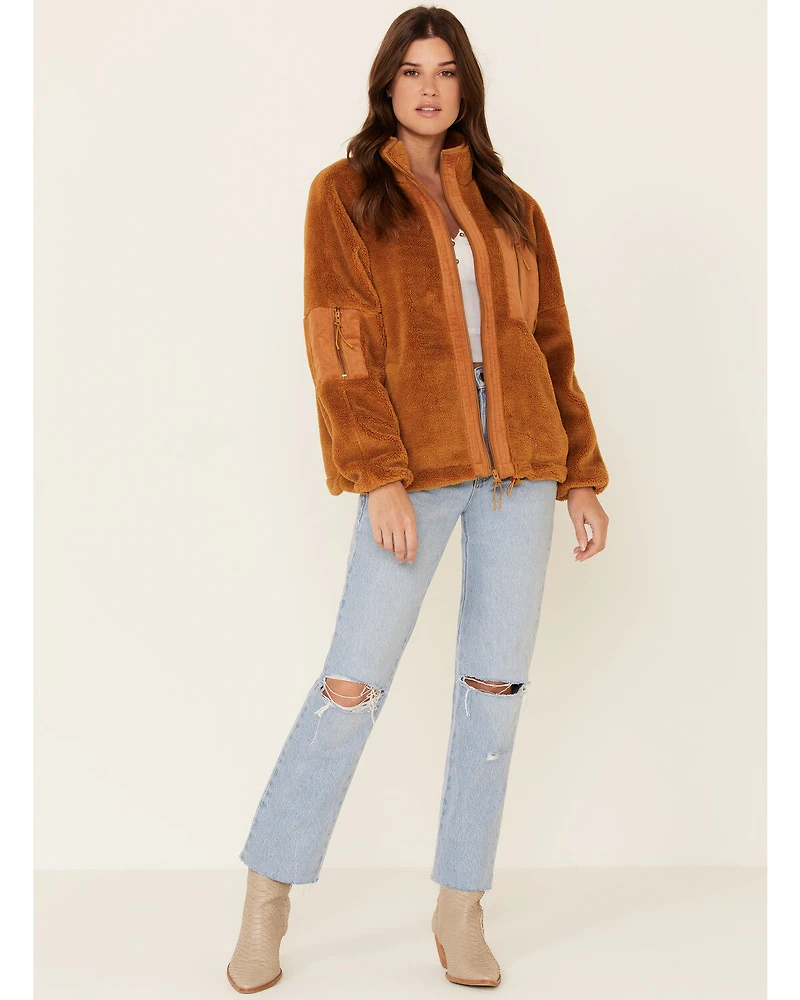 Very J Women's Sherpa Lined Corduroy Zip-Front Jacket