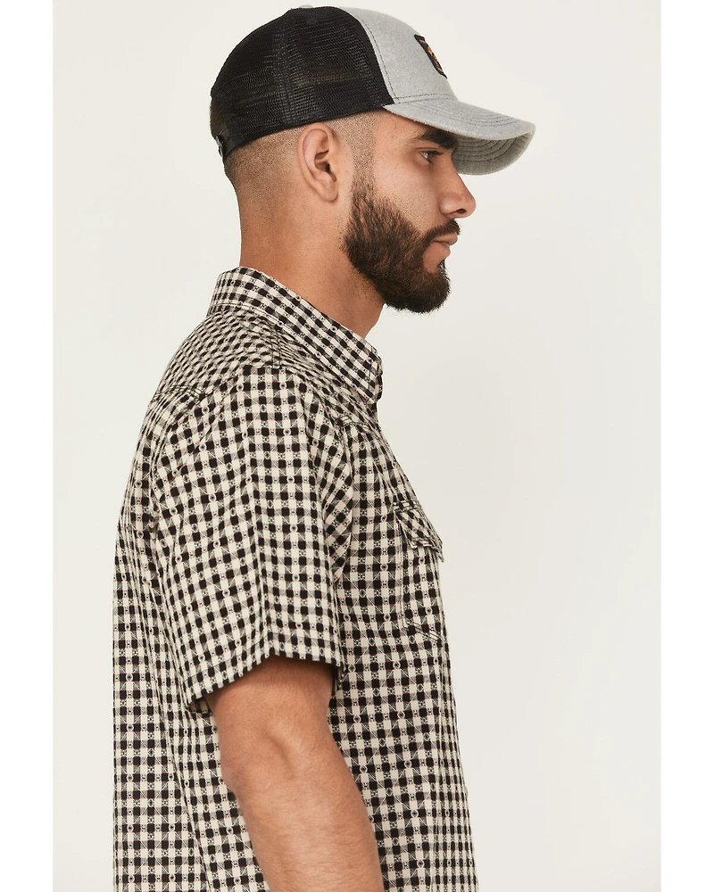 Moonshine Spirit Men's Checkers Plaid Print Short Sleeve Snap Western Shirt