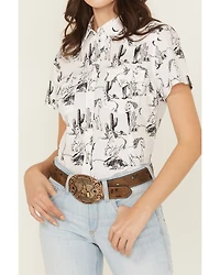 Wrangler Retro Women's Boot Barn Exclusive Horse Print Short Sleeve Snap Western Shirt