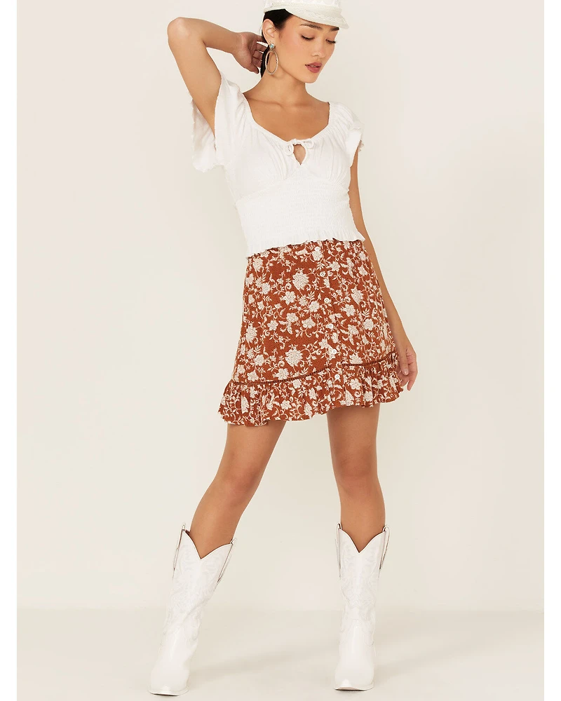 Shyanne Women's Floral Dot Print Button Front Skirt