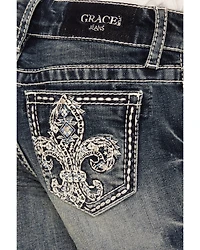 Grace LA Girls' Dark Wash Fleur De Lis Bootcut Stretch Denim Jeans