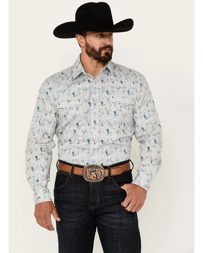Rough Stock by Panhandle Men's Novelty Print Long Sleeve Snap Western Shirt