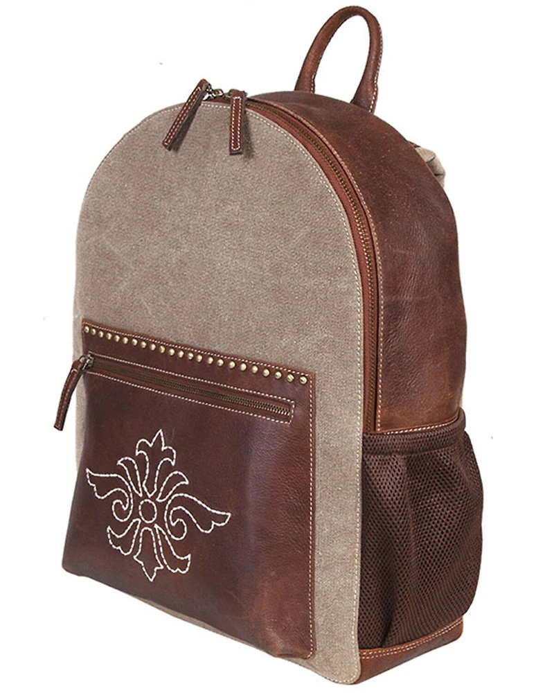 Scully Canvas and Leather Studded and Floral Embroidered Backpack