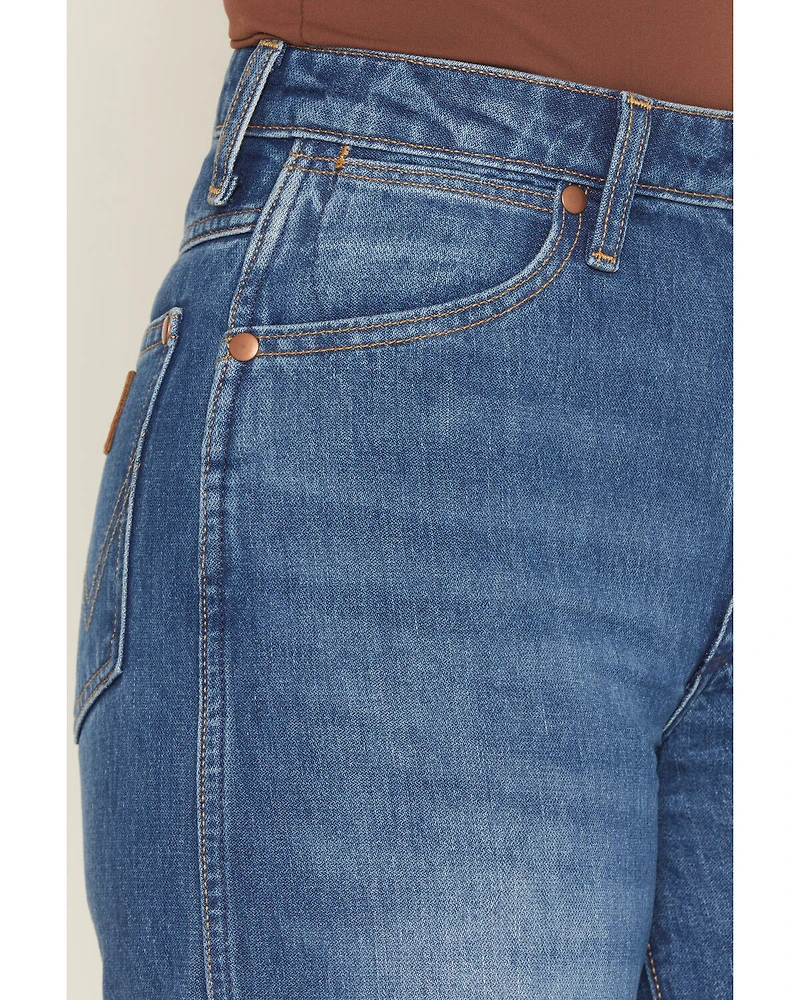Wrangler Women's Medium Wash High Rise Cuffed Trouser Denim Jeans