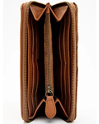Shyanne Women's Brown Patchwork Hair-On & Tooled Wristlet Wallet