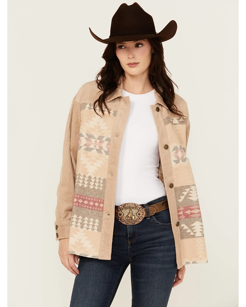 Shyanne Women's Wide Wale Southwestern Print Corduroy Shacket