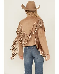Saints & Hearts Women's Faux Fringe Suede Button-Down Jacket