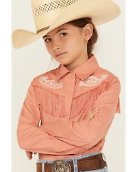 Shyanne Girls' Western Embroidered Fringe Long Sleeve Snap Stretch Shirt