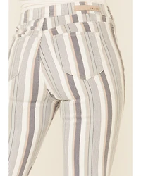 Cello Women's Striped Raw Hem Flare Jeans