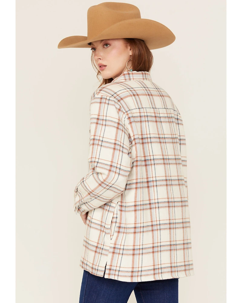 Ely Walker Women's Plaid Print Sherpa Lined Button-Down Shacket