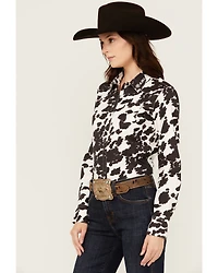 Ariat Women's Cow Print Wrinkle Resist Team Kirby Long Sleeve Button-Down Stretch Western Shirt