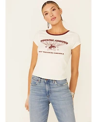 Shyanne Women's Off-White Horsing Around Graphic Short Sleeve Ringer Tee
